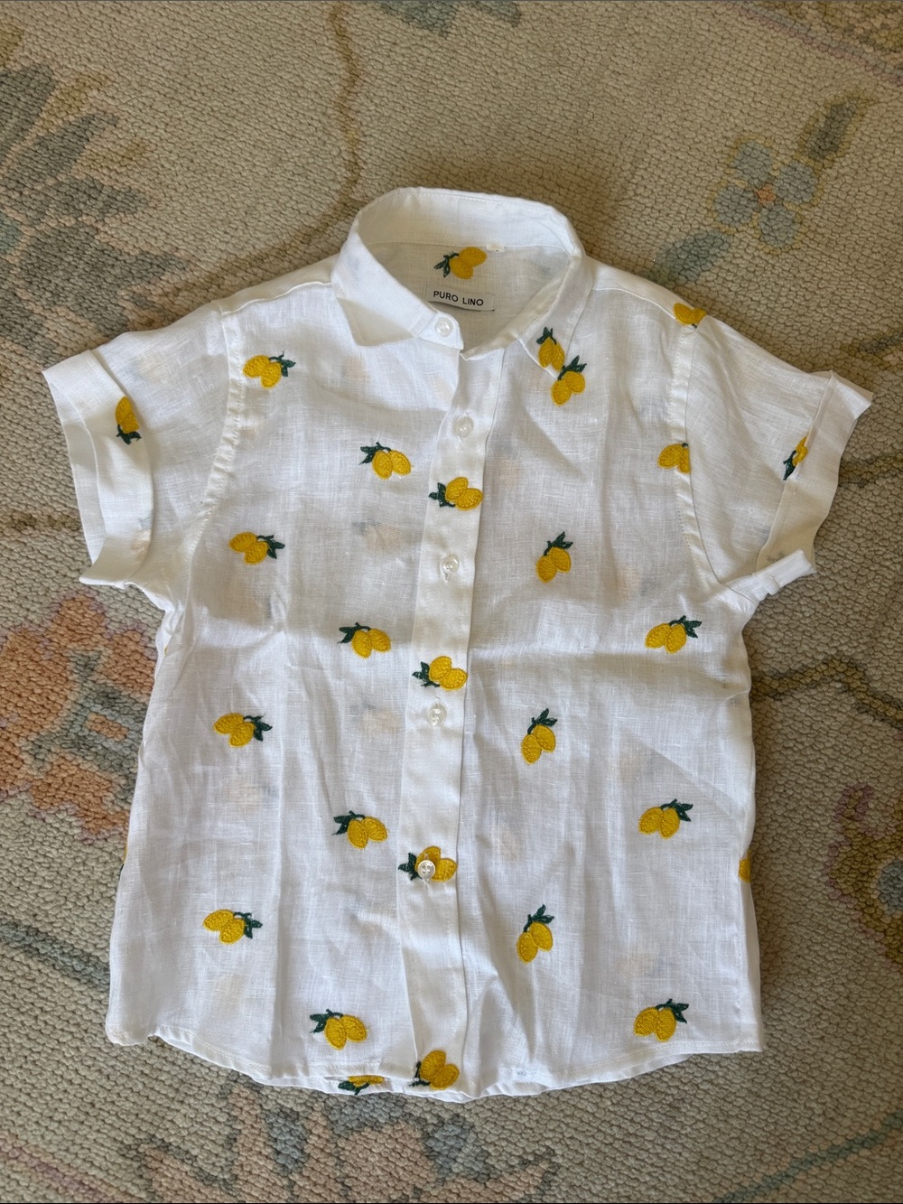 Kids White Lemon-Embroidered Button-Up Shirt Linen Boy size 5 - from Capri